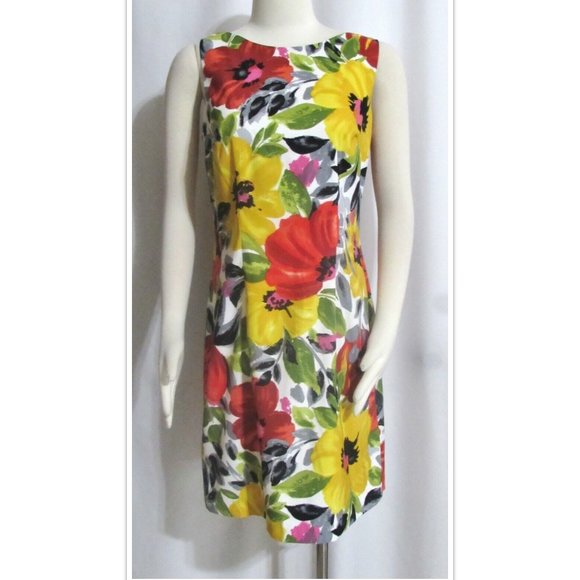 NEW Womens Ladies DRESSBARN Yellow & Red Floral Stretch Sleeveless Dress 10 - Picture 1 of 4